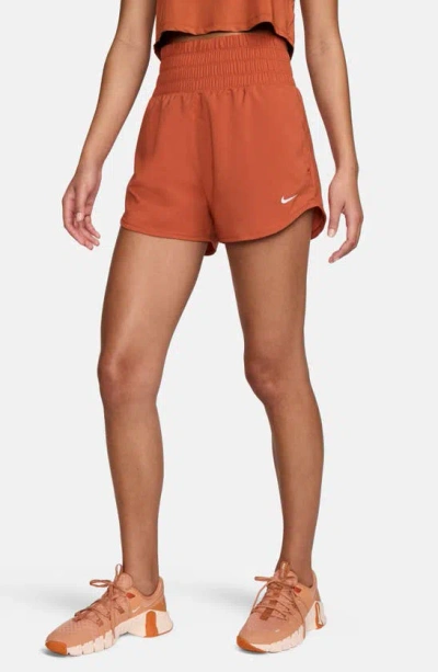 Shop Nike Dri-fit Ultrahigh Waist 3-inch Brief Lined Shorts In Burnt Sunrise/ Reflective Silv