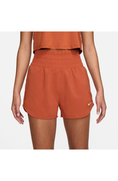 Shop Nike Dri-fit Ultrahigh Waist 3-inch Brief Lined Shorts In Burnt Sunrise/ Reflective Silv