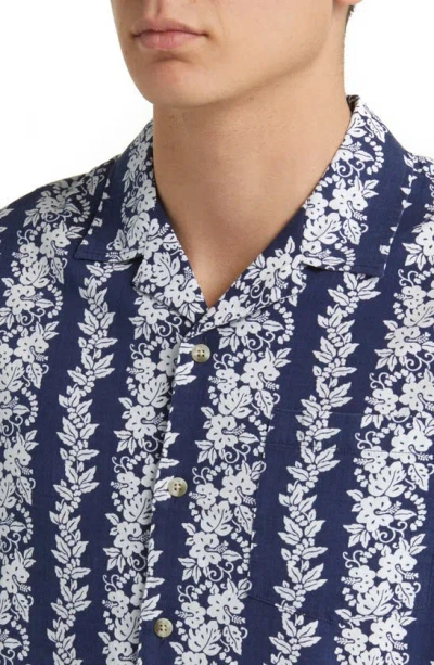 Shop Fair Harbor The Casablanca Floral Stretch Organic Cotton Blend Short Sleeve Button-up Shirt In Navy Tropical Bandana
