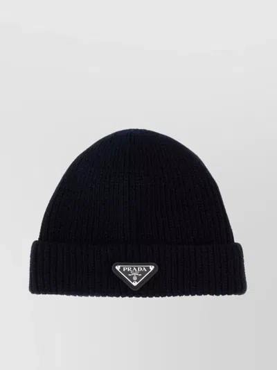 Shop Prada Wool Blend Beanie Hat With Ribbed Knit
