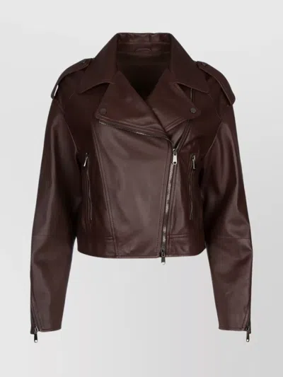 Shop Brunello Cucinelli Leather Jacket Belted Epaulettes