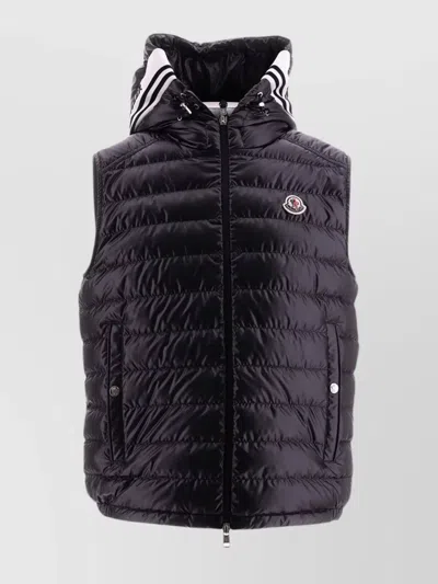 Shop Moncler Quilted Sleeveless Hooded Vest Pockets In Black