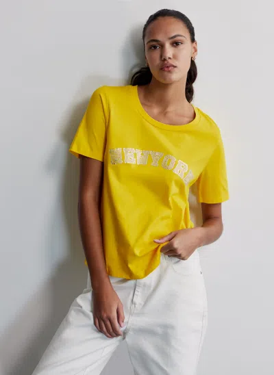 Shop Dkny Women's Metallic New York T-shirt In Yellow