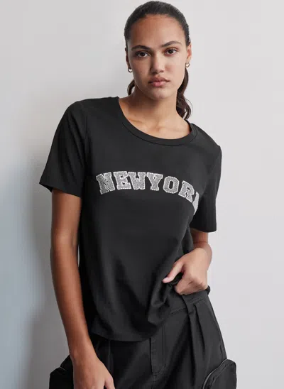 Shop Dkny Women's Metallic New York T-shirt In Black