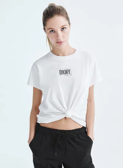 Shop Dkny Crystal Logo T-shirt In White