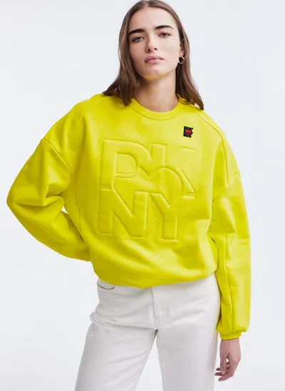Shop Dkny Terry Crew Neck Sweatshirt In Yellow