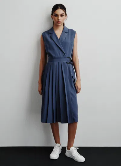 Shop Dkny Pleated Dress With Cargo Pocket In Blue