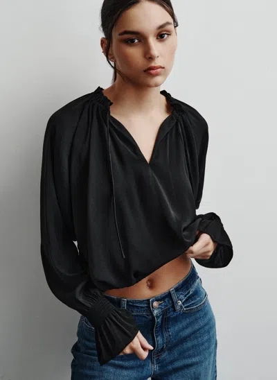 Shop Dkny Women's Smocked Cuff Raglan Sleeve Blouse In Black