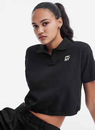 Shop Dkny Short Sleeve Cropped Polo In Black