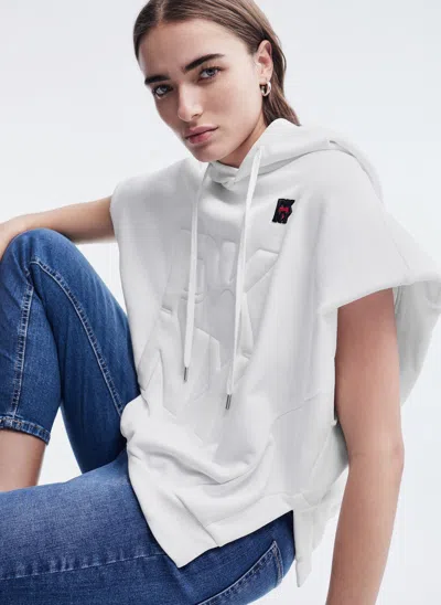 Shop Dkny Terry Sleeveless Hoodie In White