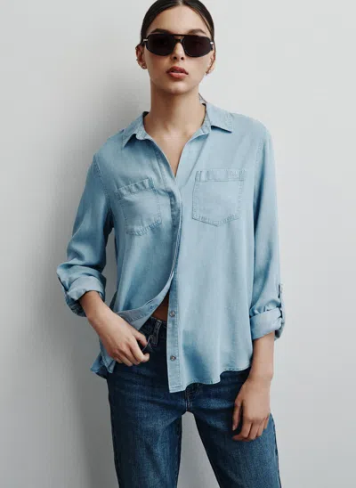 Shop Dkny Split Back Button Front Shirt In Blue