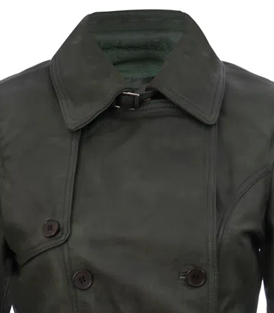 Pre-owned Infinity Ladies Leather Trench Coat Green Mid-length Coat Classic Leather Jacket