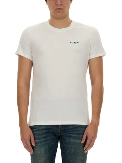 Shop Balmain T-shirt With Logo In Bianco
