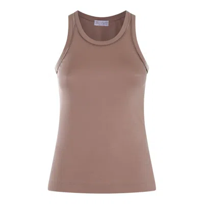 Shop Brunello Cucinelli Stretched Ribbed Jersey Top In Beige