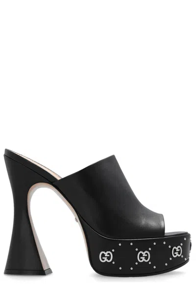 Shop Gucci Gg Logo Plaque Platform Sandals In Black