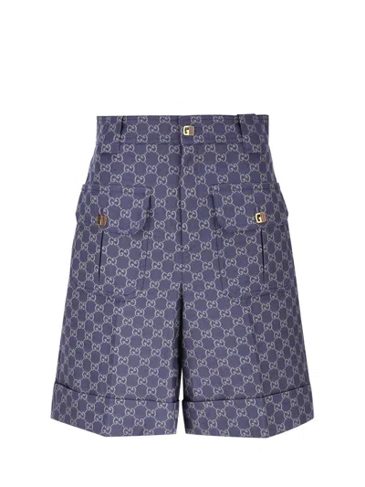 Shop Gucci Gg Monogram Shorts In Blue