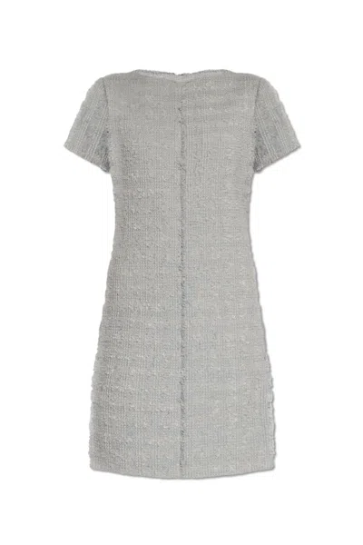 Shop Gucci Tweed Dress With Belt In Clear Blue