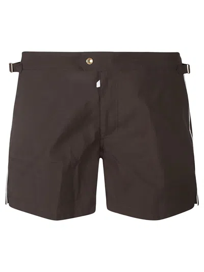 Shop Tom Ford Side Stripe Classic Shorts In Dark Brown/white