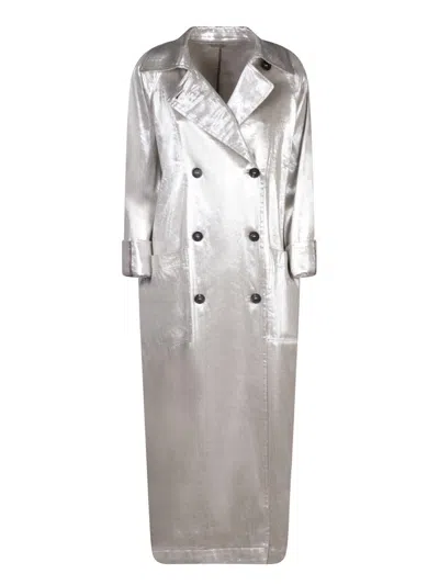 Shop Brunello Cucinelli Double-breasted Buttoned Trench Coat In Grey
