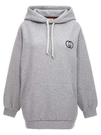Shop Gucci Logo Embroidery Hoodie In Grey