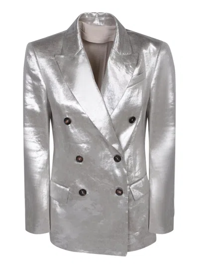 Shop Brunello Cucinelli Doouble-breasted Silver Jacket In Metallic