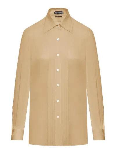 Shop Tom Ford Light Charmeuse Silk Shirt In Soft Beige