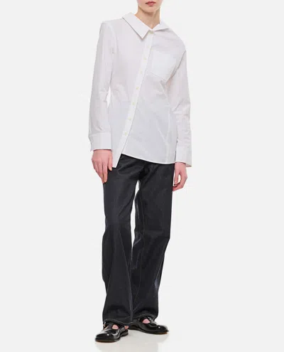 Shop Jacquemus Asymmetric Front Buttoned Cotton Shirt In White
