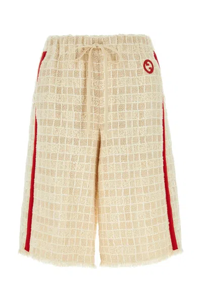 Shop Gucci Sand Tweed Bermuda Shorts In White
