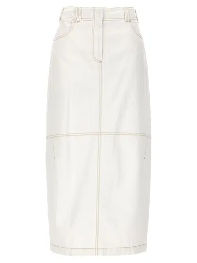 Shop Brunello Cucinelli Denim Long Skirt In White