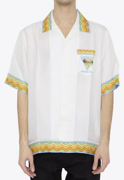 Shop Casablanca Afro Cubism Tennis Club Bowling Shirt In White