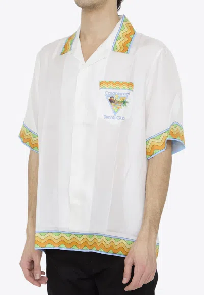Shop Casablanca Afro Cubism Tennis Club Bowling Shirt In White