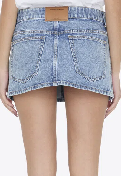 Shop Alexander Wang All-over Crystal Denim Mini Skirt In Blue