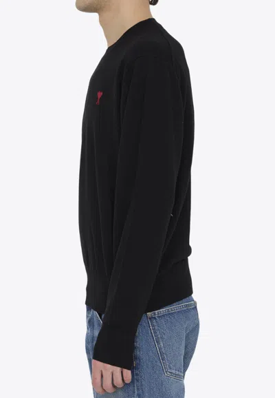 Shop Ami Alexandre Mattiussi Ami De Coeur Wool Sweater In Black