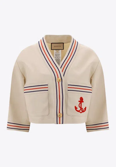 Shop Gucci Anchore Embroidered Logo Shirt In Beige