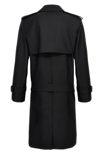Shop Burberry Men Double-breasted Maxi Trench Coat In Black