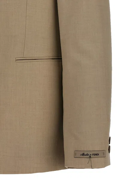 Shop Fendi Men Single-breasted Wool Blazer In Cream