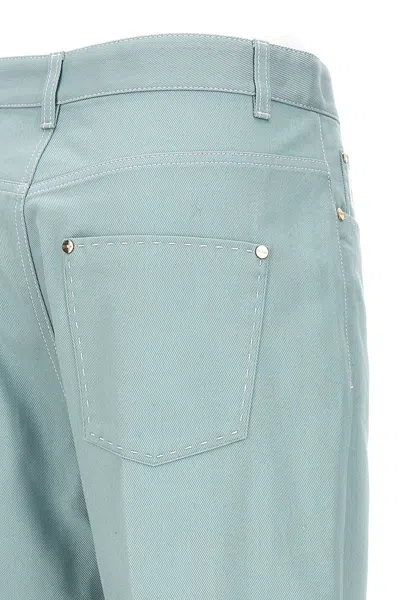 Shop Fendi Women Logo Embroidery Denim Pants In Blue