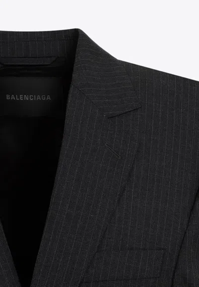 Shop Balenciaga Away Boxy Blazer In Wool In Gray