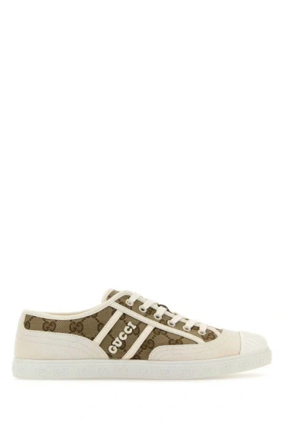 Gucci Beige And White Skeakers With Logo Detail In Gg Supreme Canvas Woman In Animal Print