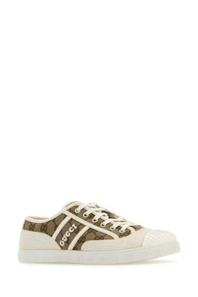 Gucci Beige And White Skeakers With Logo Detail In Gg Supreme Canvas Woman In Animal Print