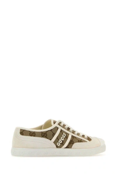 Gucci Beige And White Skeakers With Logo Detail In Gg Supreme Canvas Woman In Animal Print