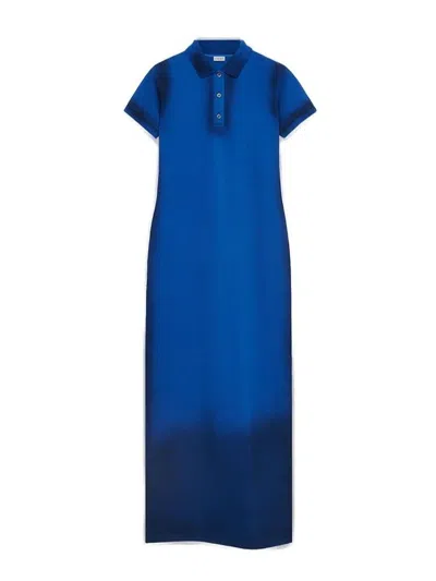 Shop Loewe Logo Embroidered Midi Polo Dress In Blue