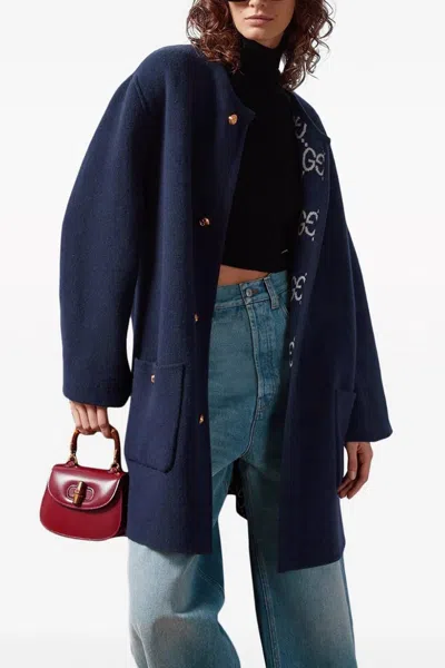Shop Gucci Women Gg Jacquard Reversible Cardigan In Blue