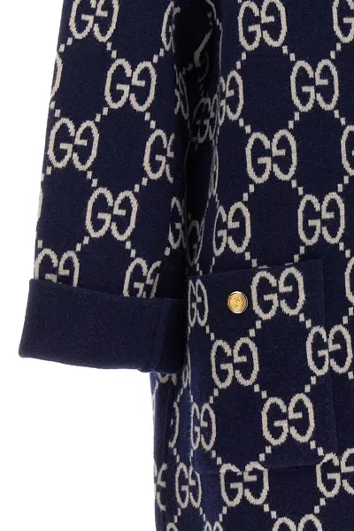 Shop Gucci Women Gg Jacquard Reversible Cardigan In Blue