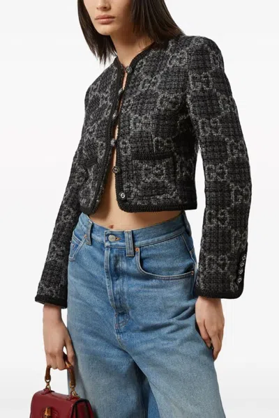 Shop Gucci Women Gg Tweed Jacket In Gray