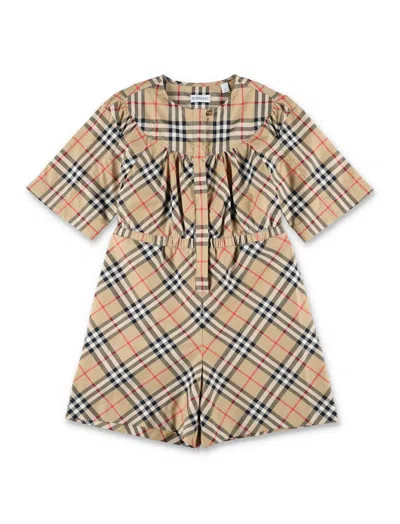 Shop Burberry Kids Vintage Check Elasticated Waistband Jumpsuit In Multi