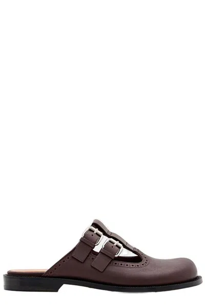 Shop Loewe Campo Mary Jane Buckle Detailed Mules In Brown