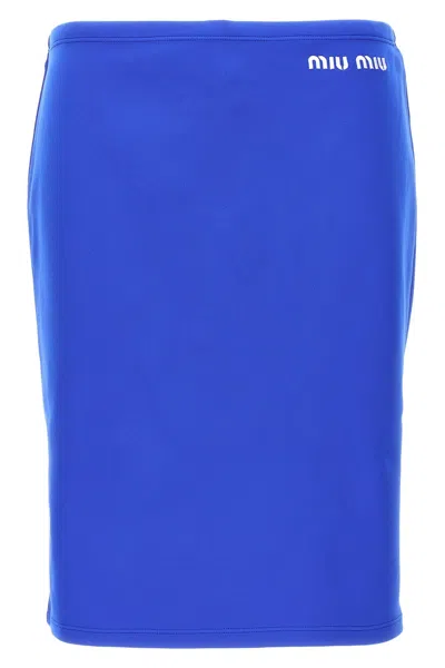 Shop Miu Miu Women Nylon Pencil Skirt In Blue