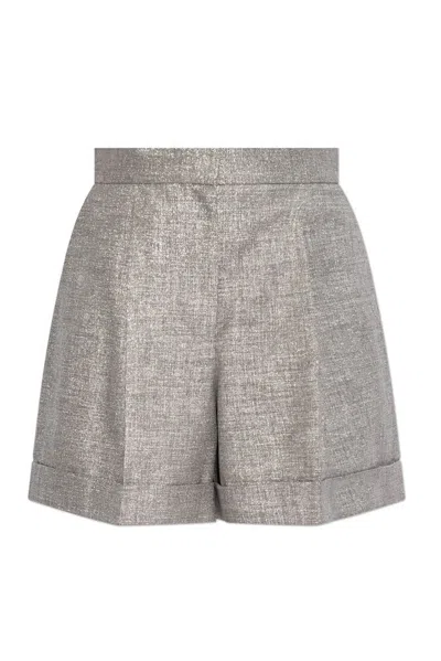 Shop Alexander Mcqueen High Waist Pleated Shorts In Silver