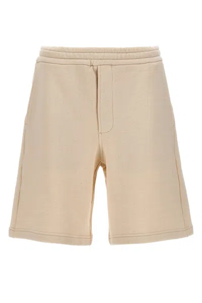 Shop Prada Men Triangle Logo Bermuda Shorts In Cream